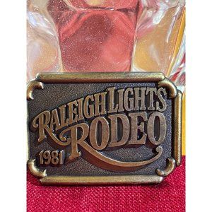Raleigh Lights Rodeo belt buckle, brass buckle, Rodeo buckle, 80s, Cowboy buckle